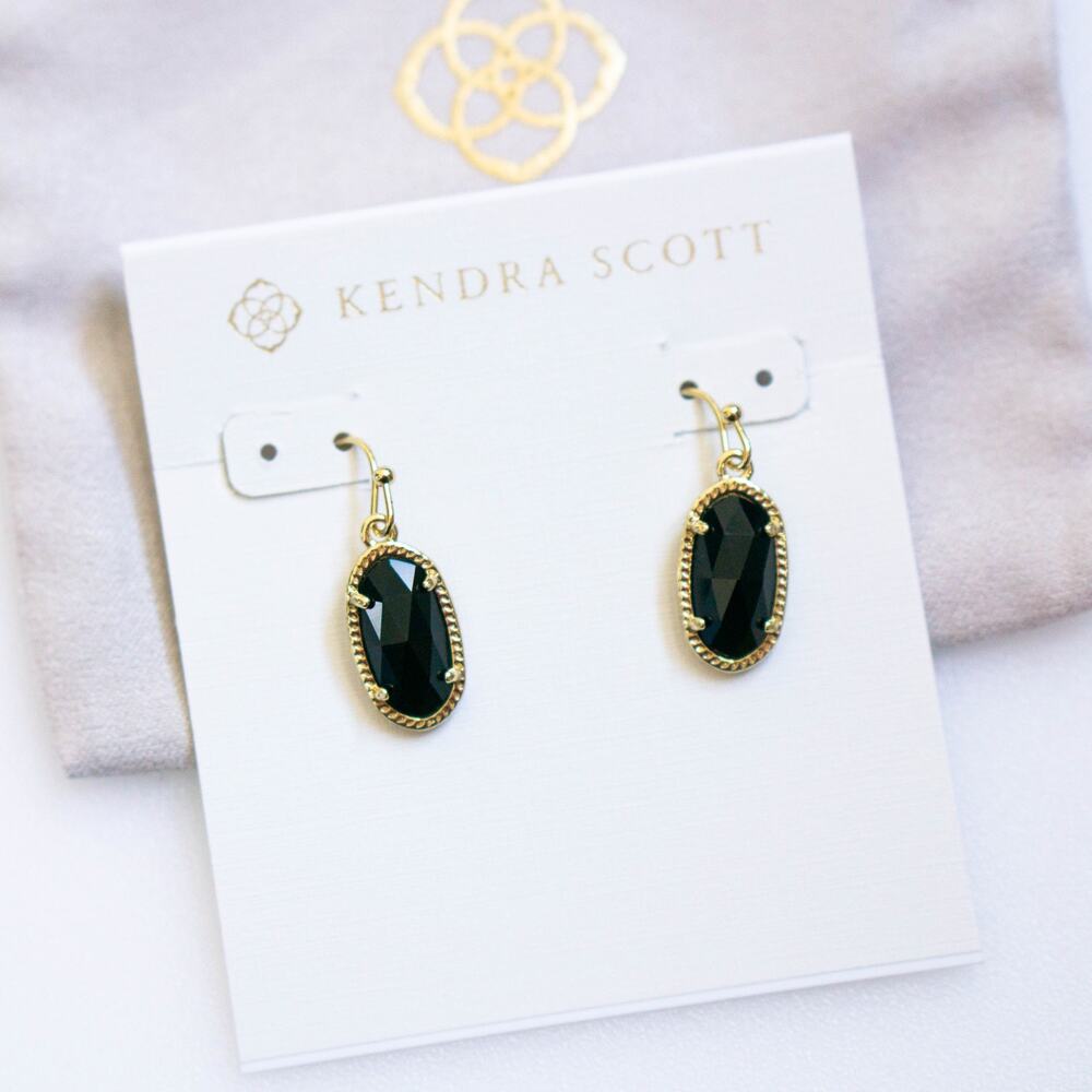Kendra Scott Lee Gold Drop Earrings in Black Opaque Glass - Picture 2 of 4